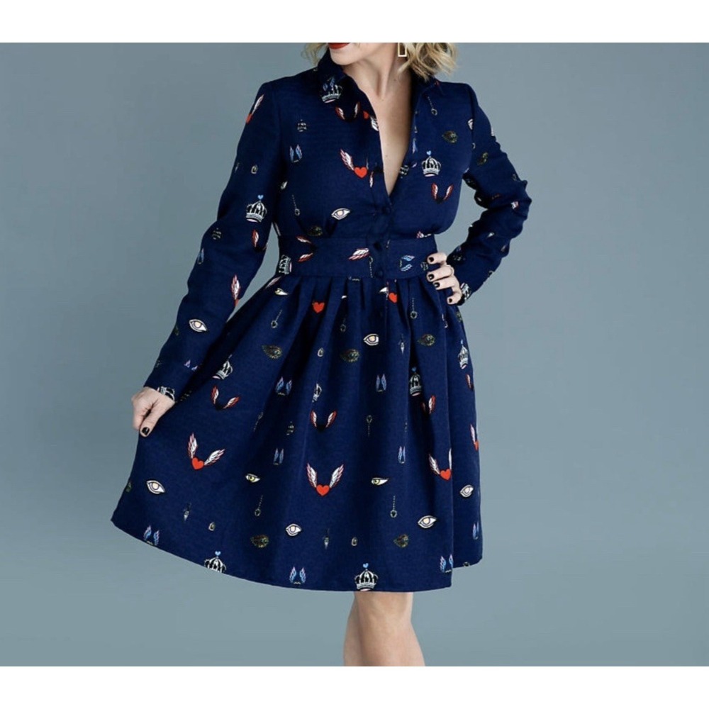 Jungle Me Jacquard Fit & Flare Pleated Dress Womens S Blue Sufi‎ Heart 3rd Eye